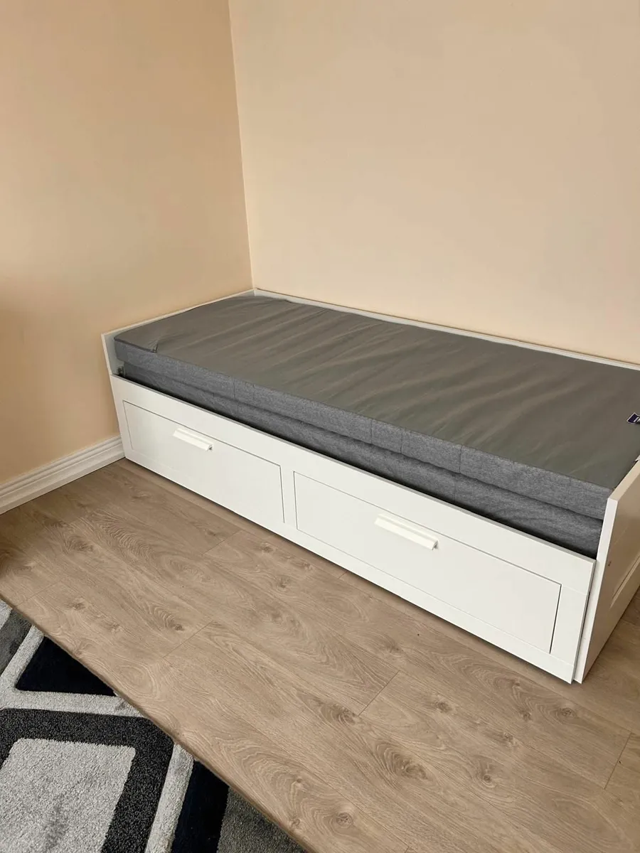 BRIMNES Day-bed frame with 2 drawers, white, 80x20 - Image 1