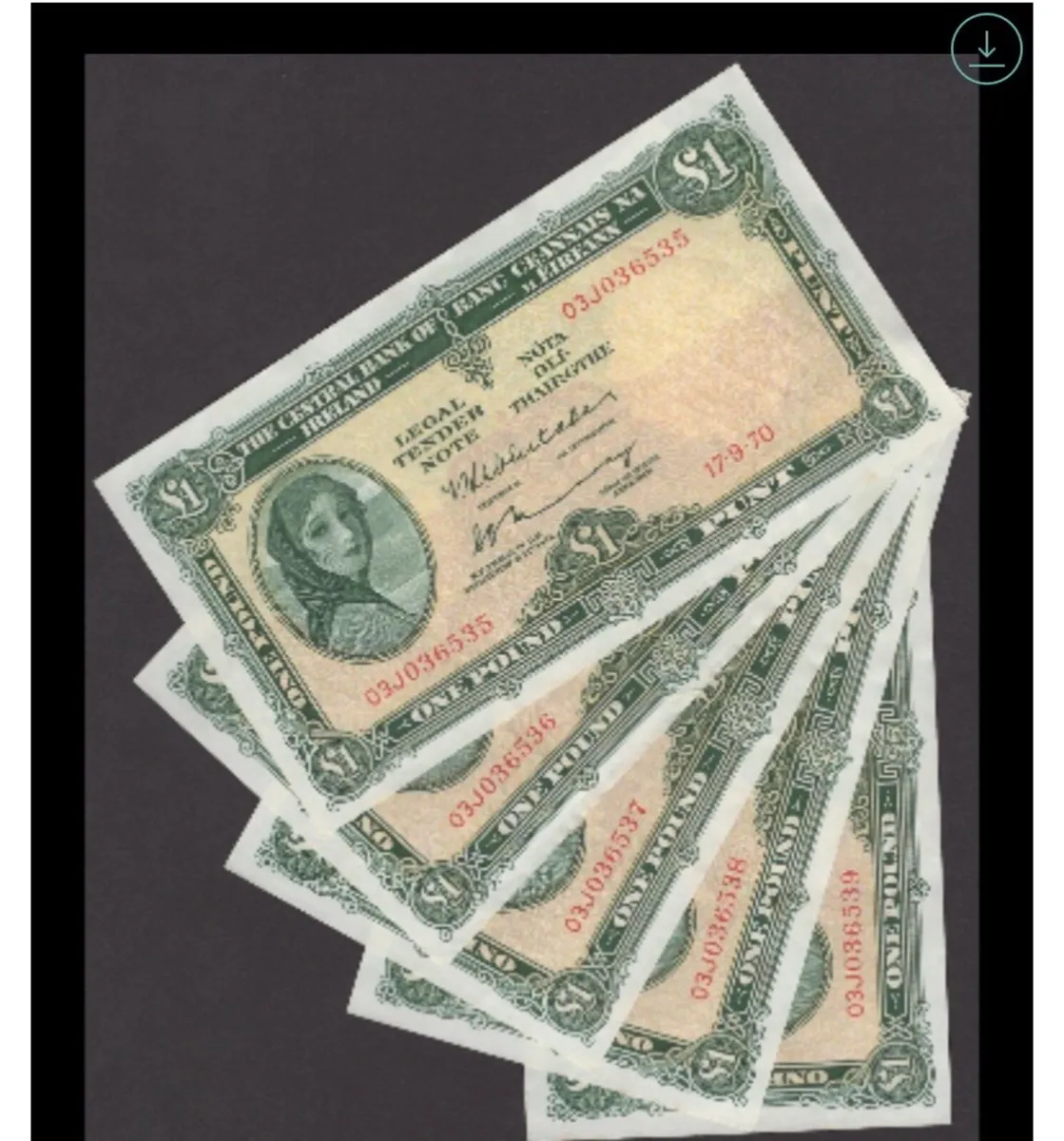 Consecutive Lady Lavery bank notes - Image 1