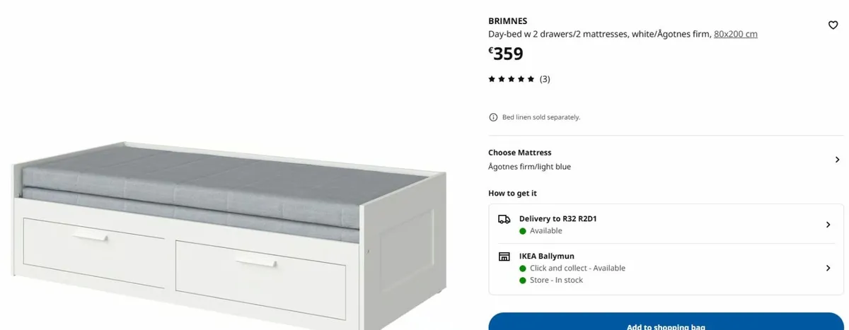 BRIMNES Day-bed frame with 2 drawers, white, 80x20 - Image 3