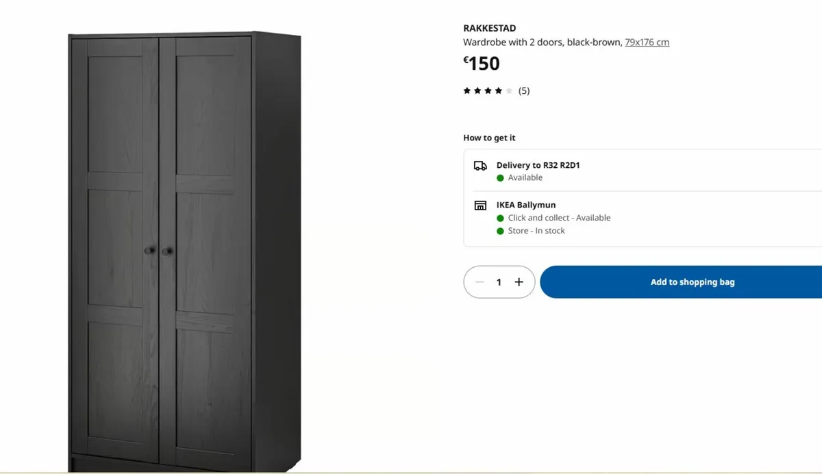 RAKKESTAD Wardrobe with 2 doors, black-brown, 79x1 - Image 1