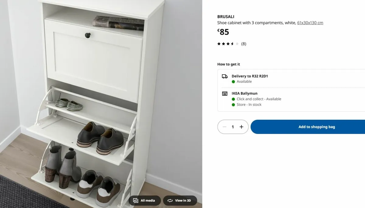 Shoe cabinet with 3 compartments, white, 61x30x130 - Image 2