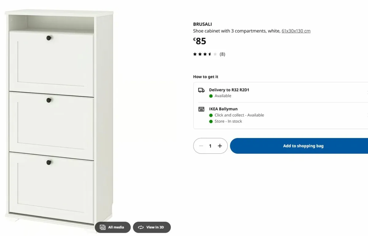 Shoe cabinet with 3 compartments, white, 61x30x130 - Image 3