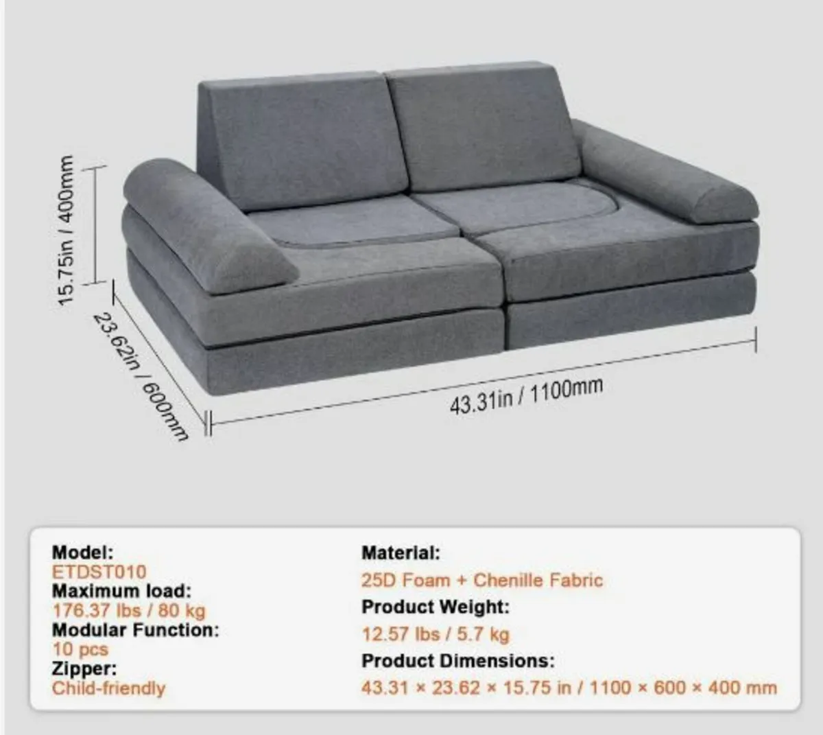 Modular Kids Play Couch 10Pcs - Image 2