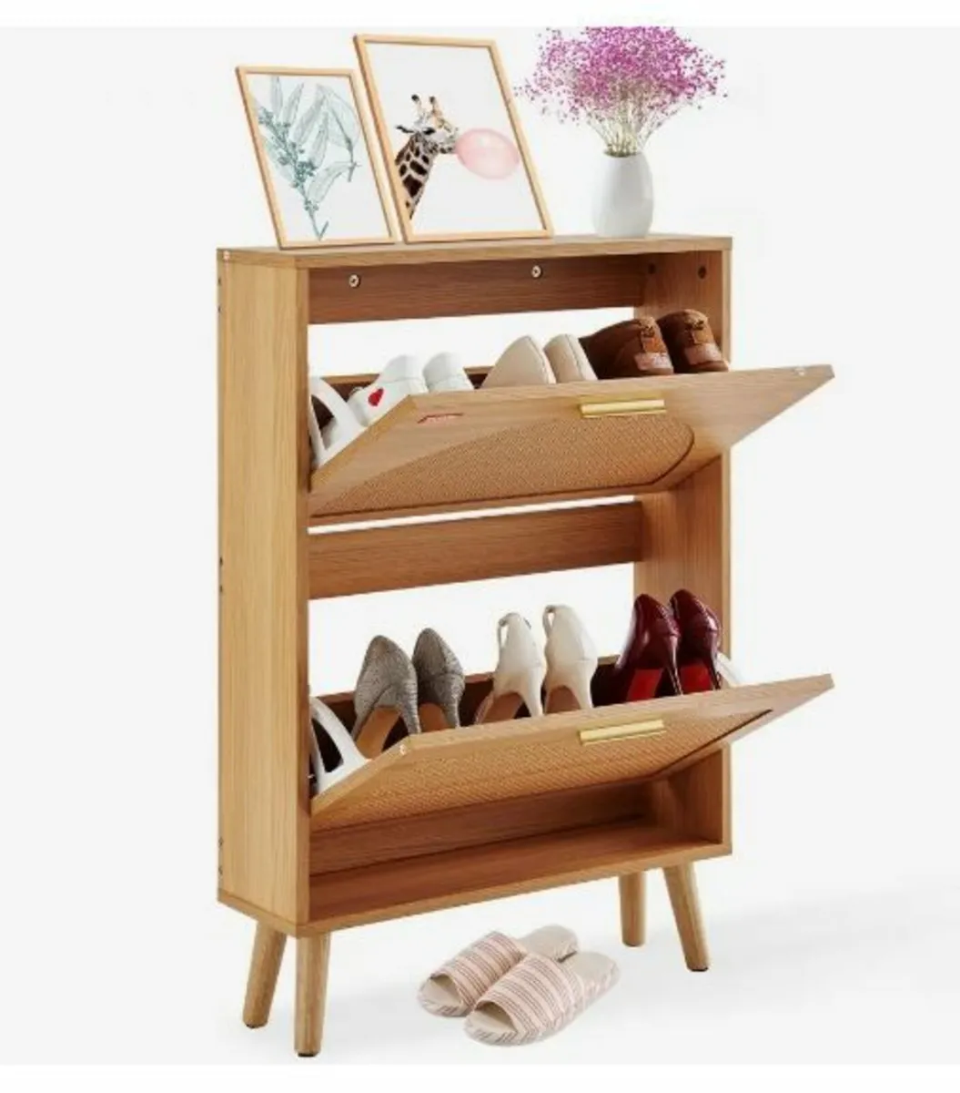 Shoe Cabinet with 2 Flip Drawers Rattan - Image 1
