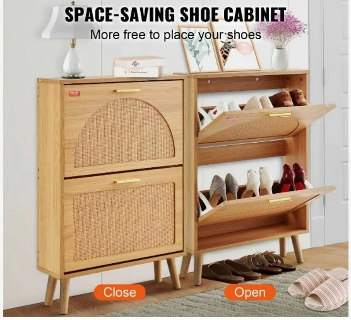 Shoe Cabinet with 2 Flip Drawers Rattan - Image 2