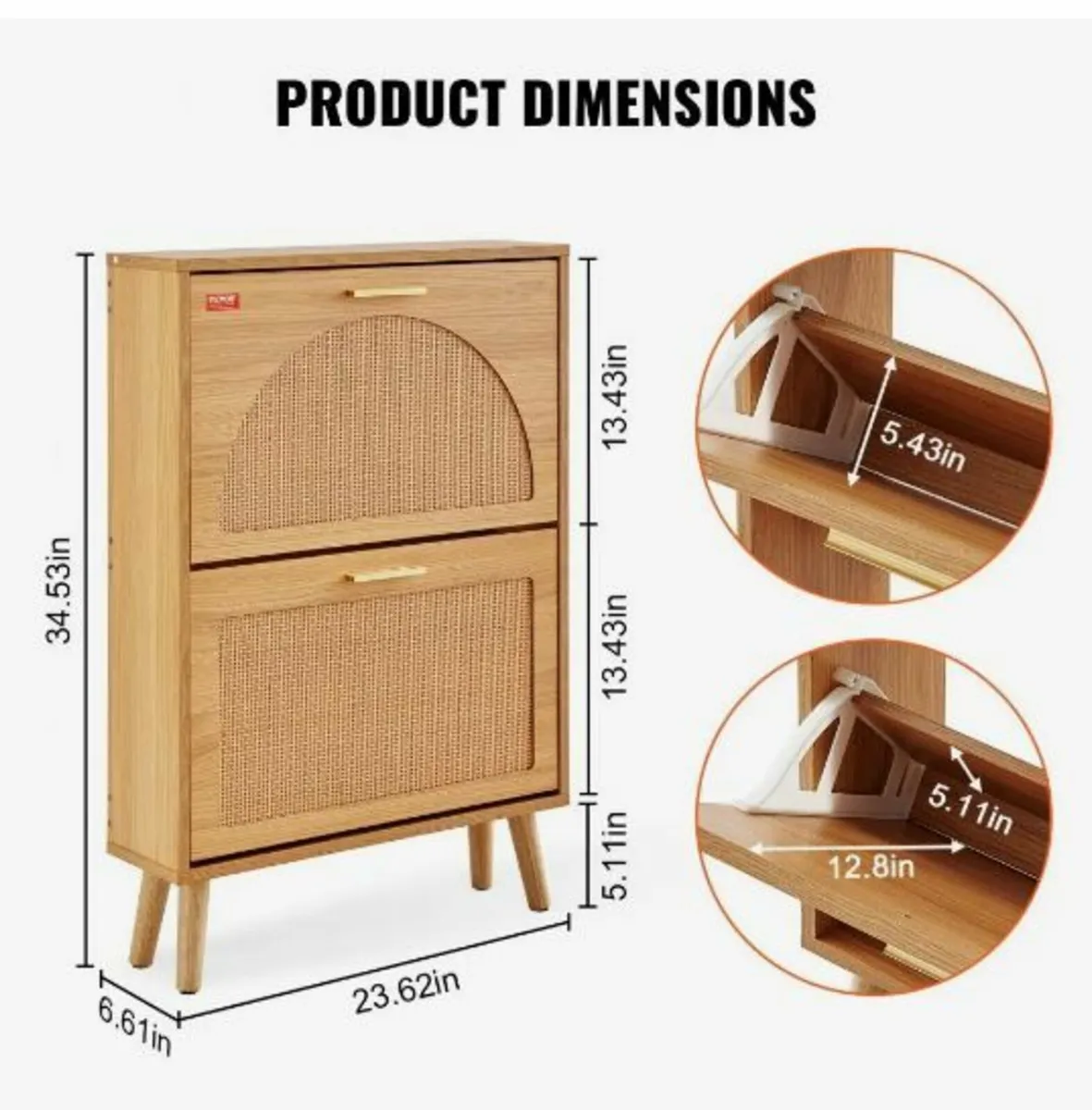 Shoe Cabinet with 2 Flip Drawers Rattan - Image 3