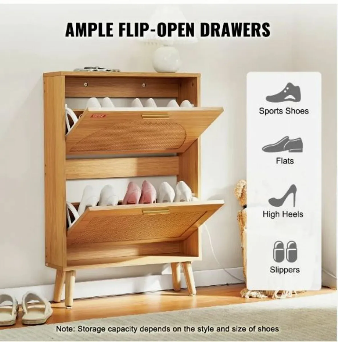 Shoe Cabinet with 2 Flip Drawers Rattan - Image 4