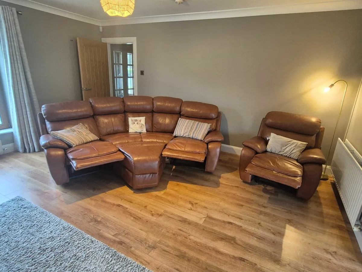 Leather Sofa + Recliner + Stool - Image 1