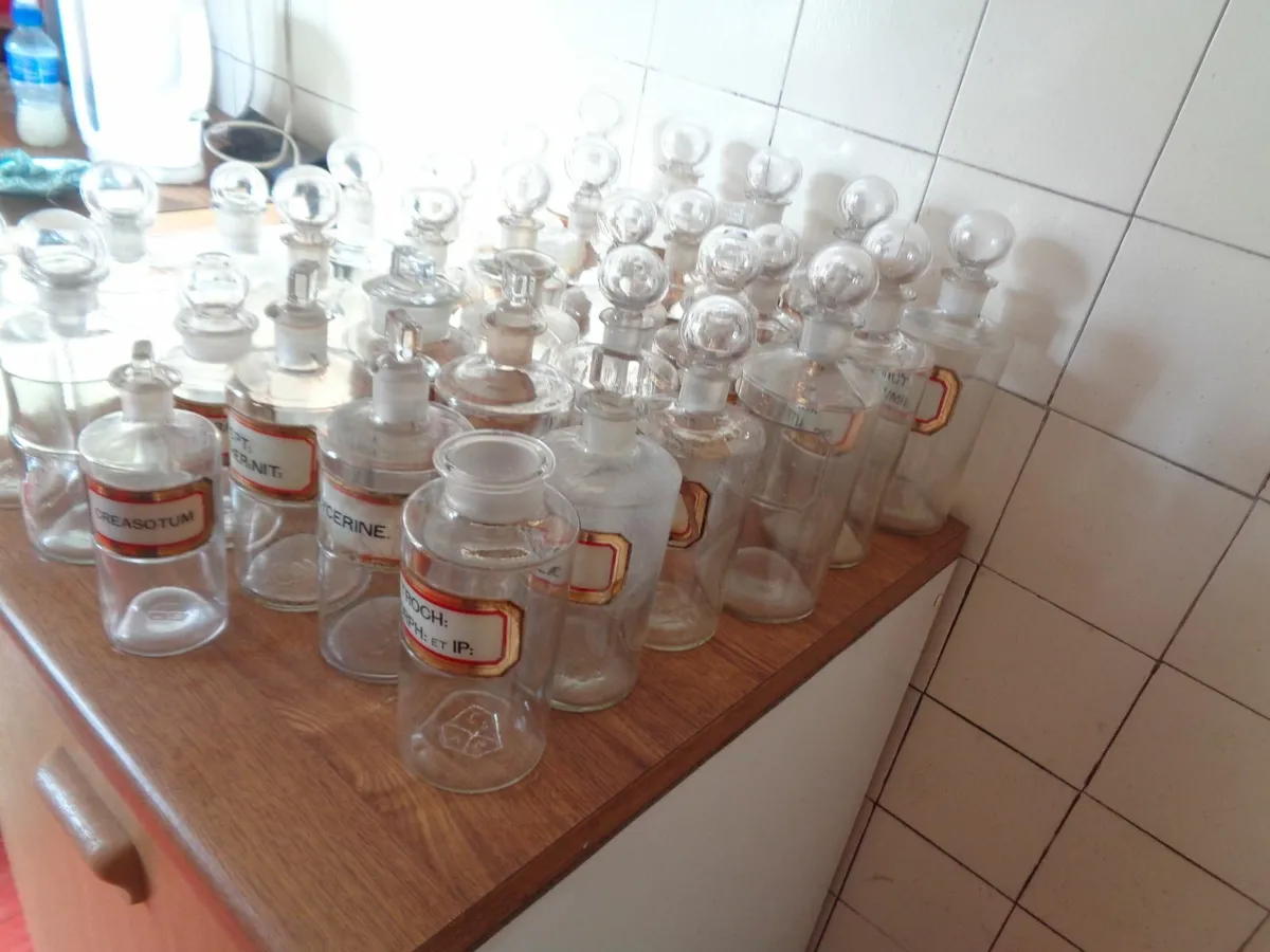Vintage Apothecary Bottles for Sale - Image 1