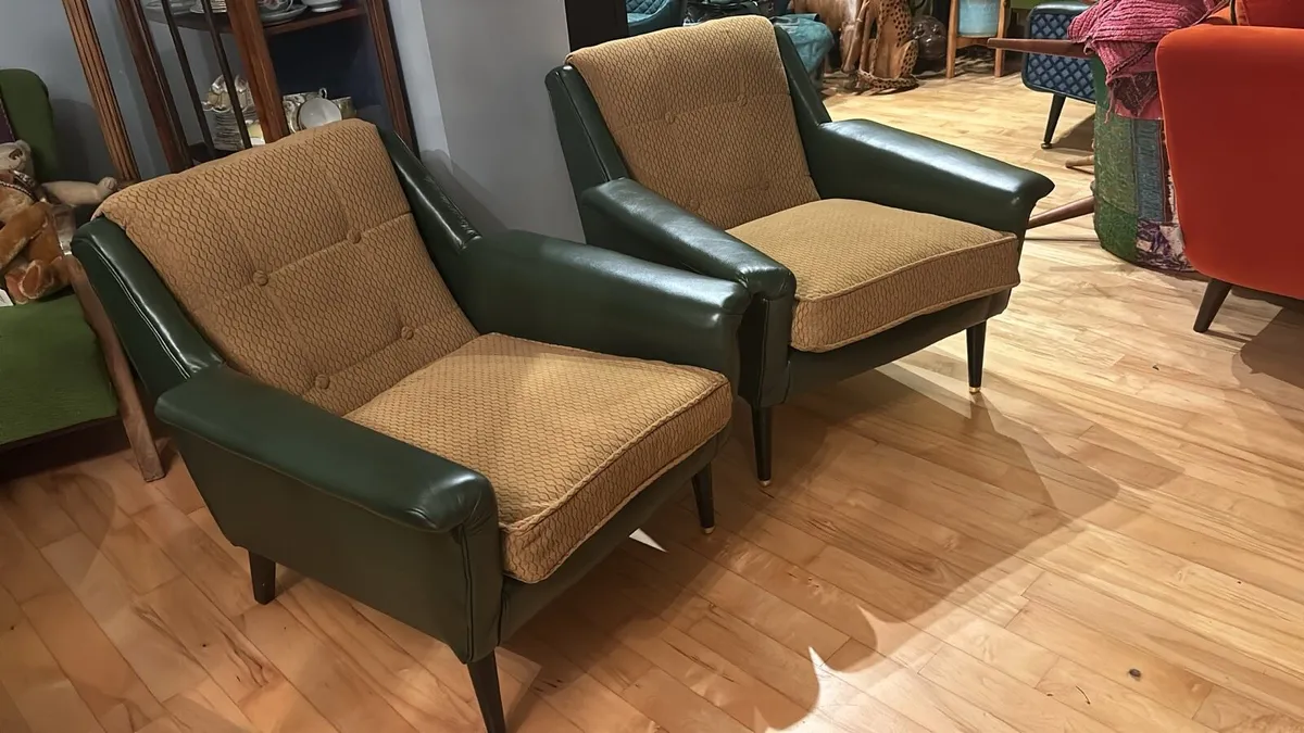 genuine mid century leather chairs - Image 1