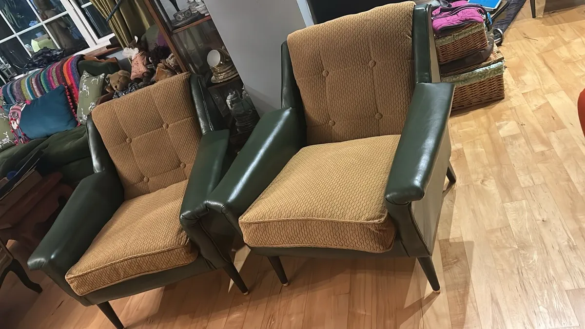 genuine mid century leather chairs - Image 2