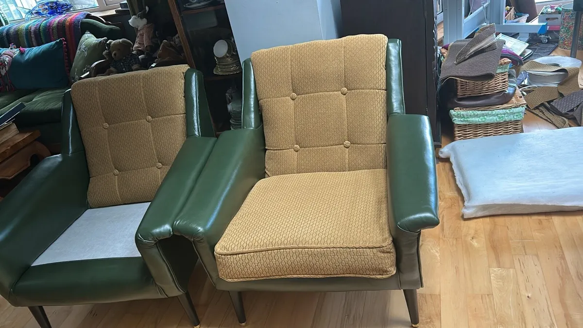 genuine mid century leather chairs - Image 4