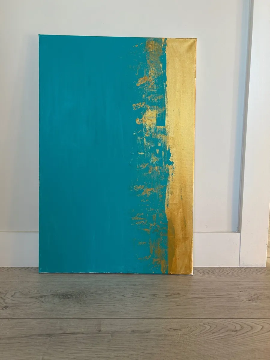 Large turquoise abstract painting - Image 2