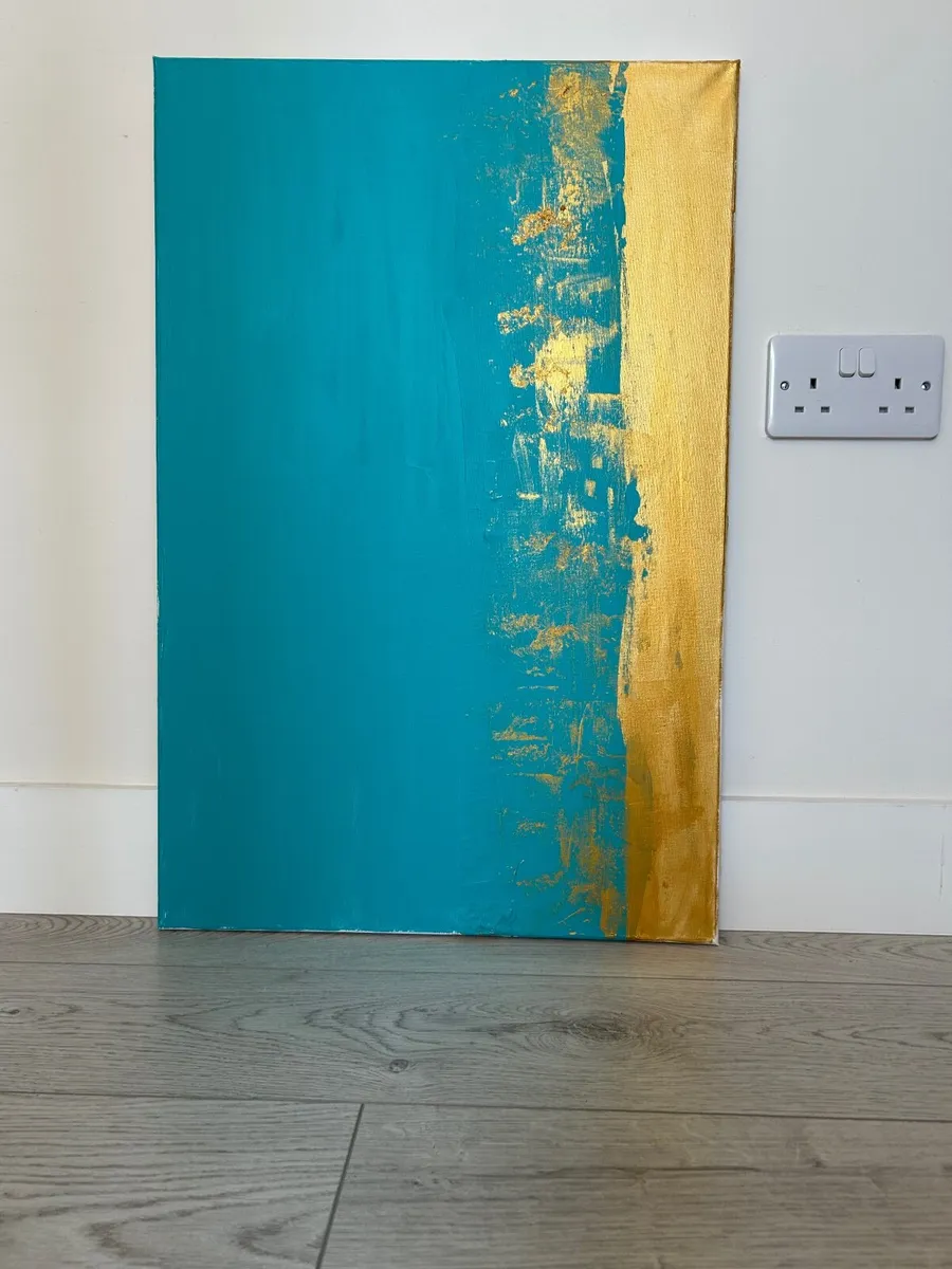 Large turquoise abstract painting - Image 3