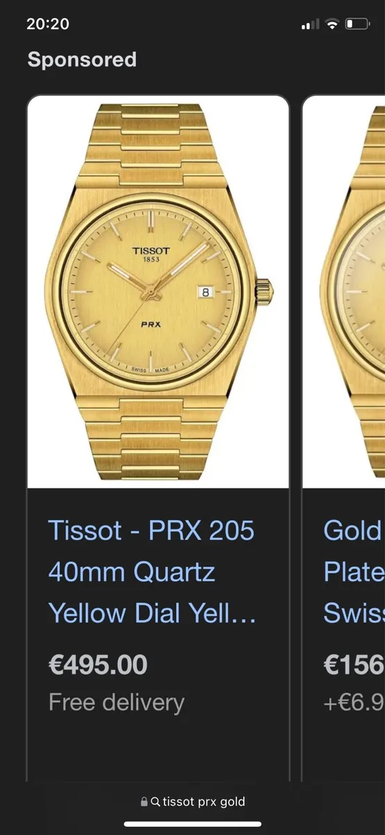 Gold Tissot PRX205 40mm Quartz Yellow Dial Watch - Image 4