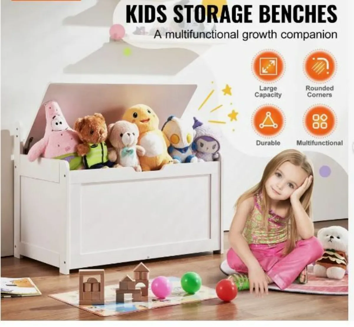 Kids Toy Storage Bench Wooden Toy - Image 2