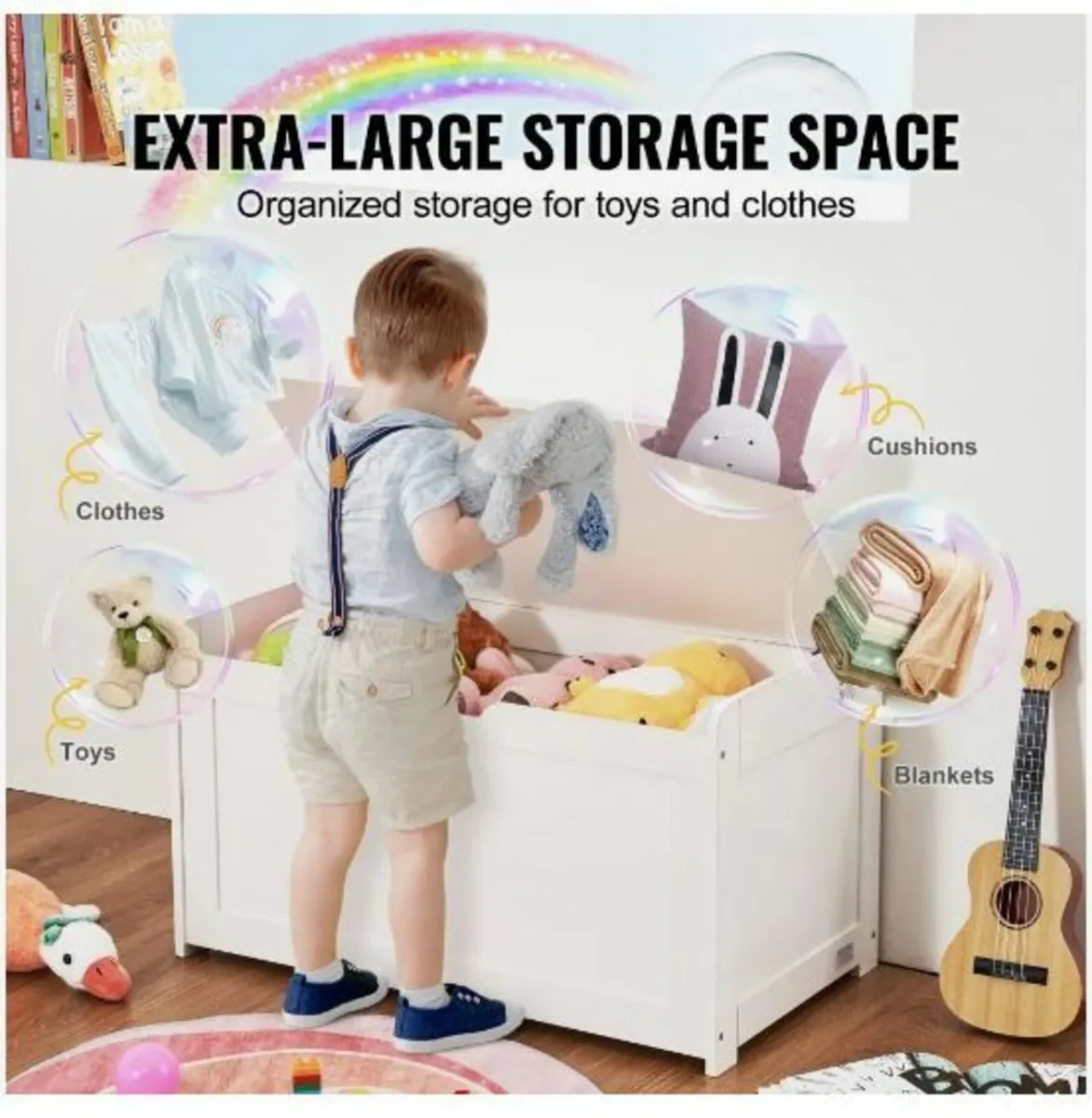 Kids Toy Storage Bench Wooden Toy - Image 3