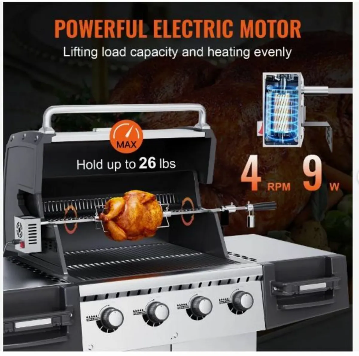 Universal Grill Rotisserie Kit BBQ Roaster - Image 3