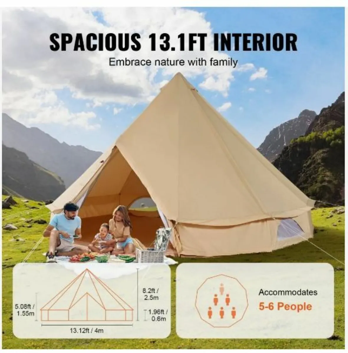 Canvas Bell Tent, 4 Seasons 4 m/13.12 ft - Image 2