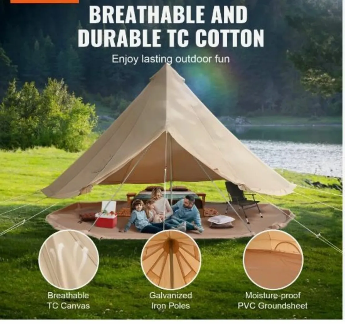 Canvas Bell Tent, 4 Seasons 4 m/13.12 ft - Image 3