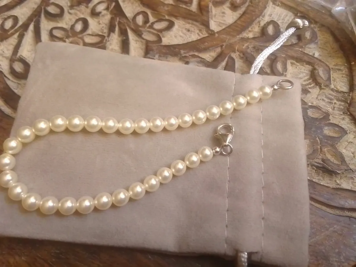 STERLING SILVER PEARL BRACELET 7.5 NEW - Image 2