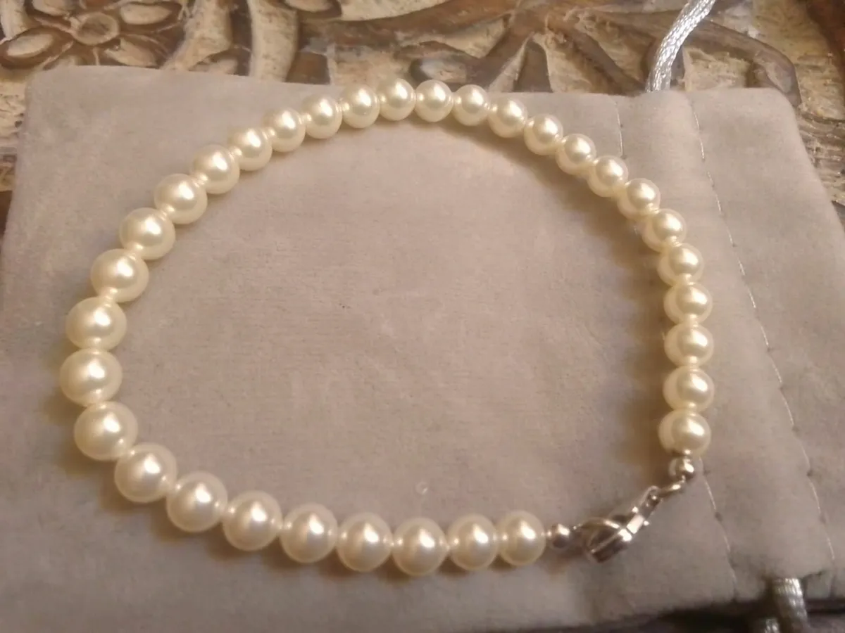 STERLING SILVER PEARL BRACELET 7.5 NEW - Image 1
