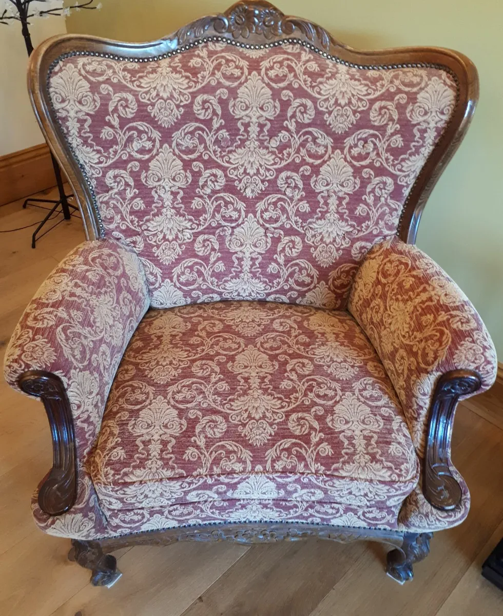 Vintage Baroque Sofa, Armchairs & Footstool - Image 3