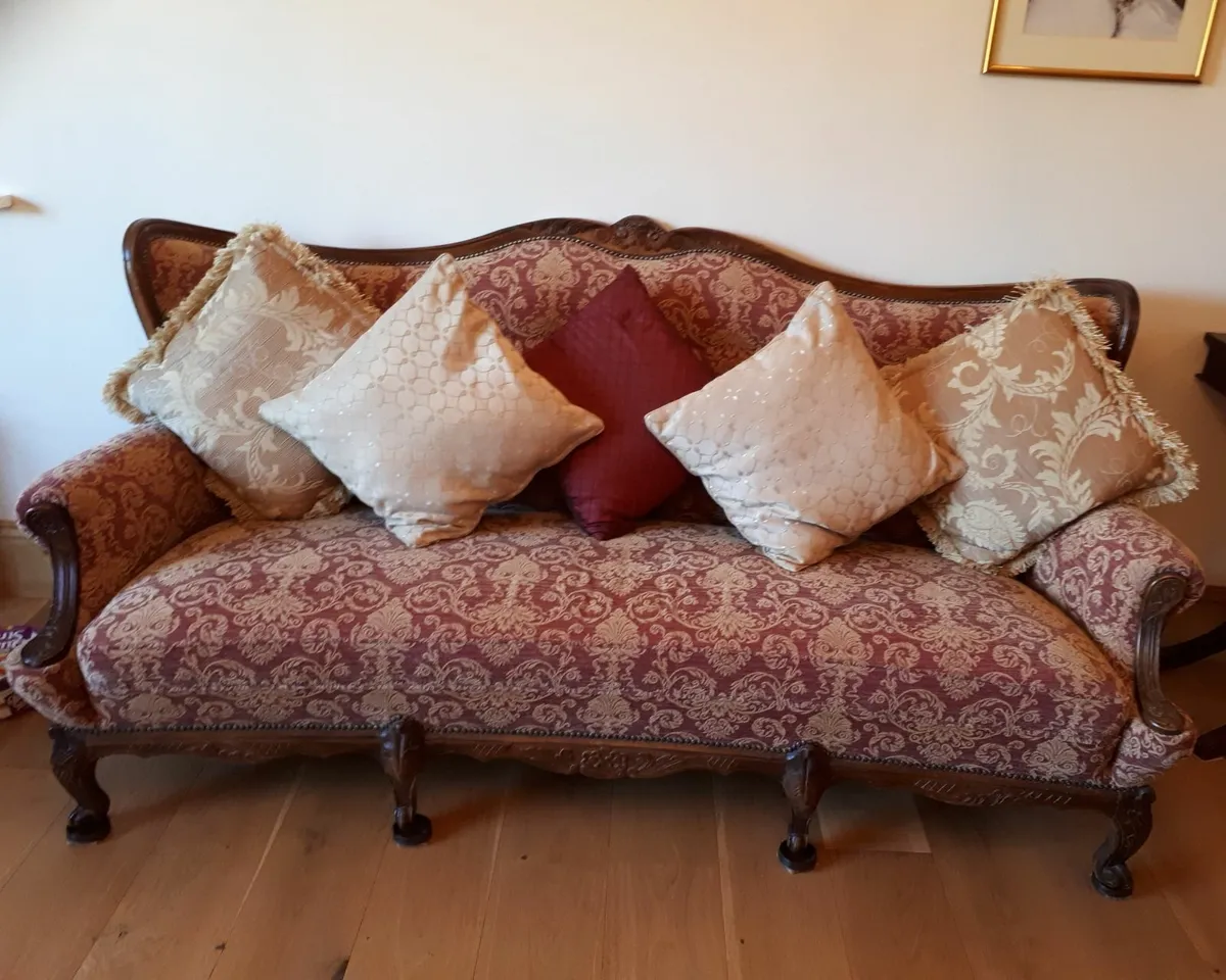Vintage Baroque Sofa, Armchairs & Footstool - Image 4