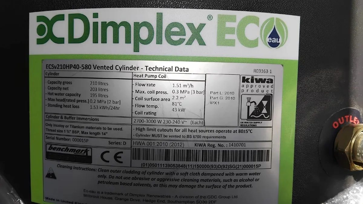 Dimplex EC 210ltr tank - Image 3
