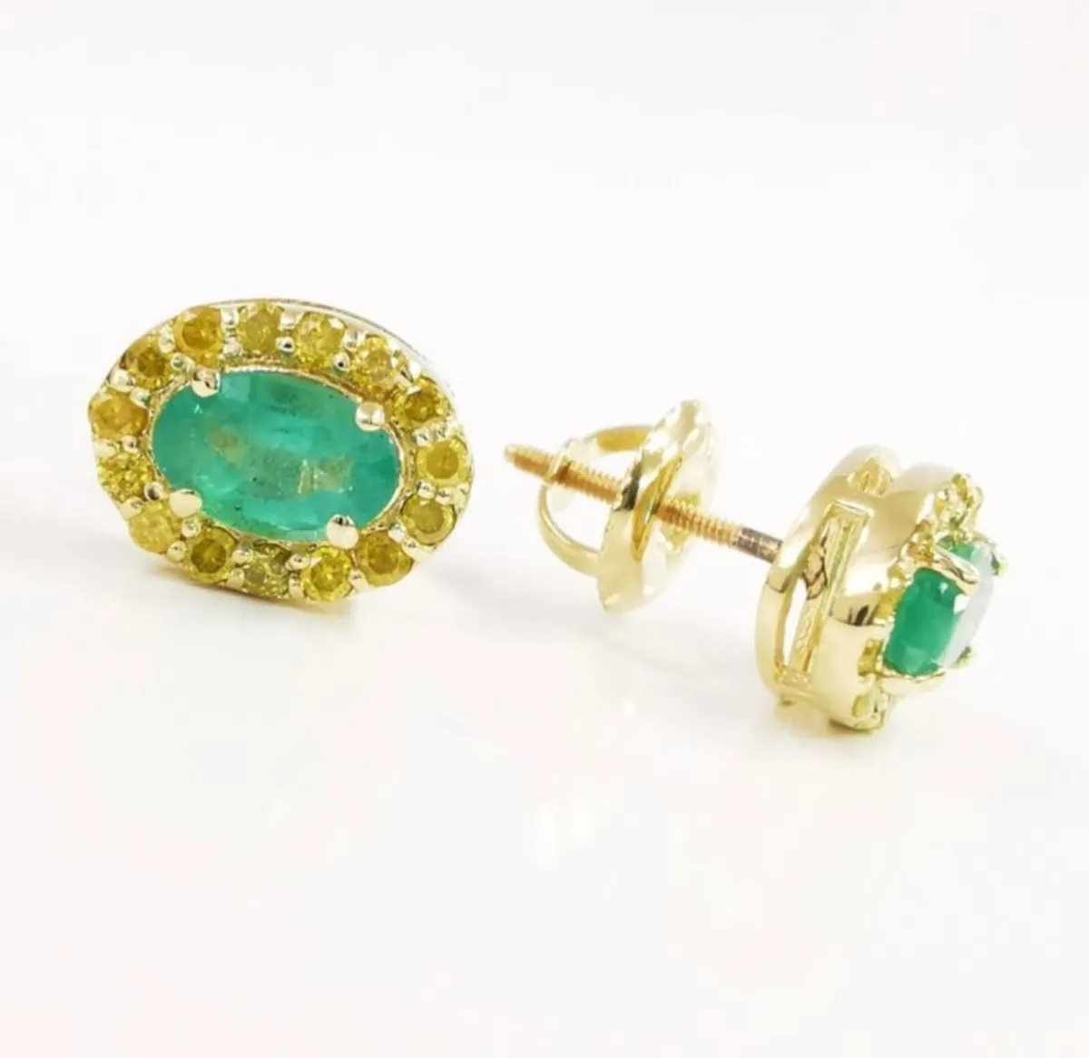 14kt Gold, Emerald and Yellow Diamond Earrings - Image 1