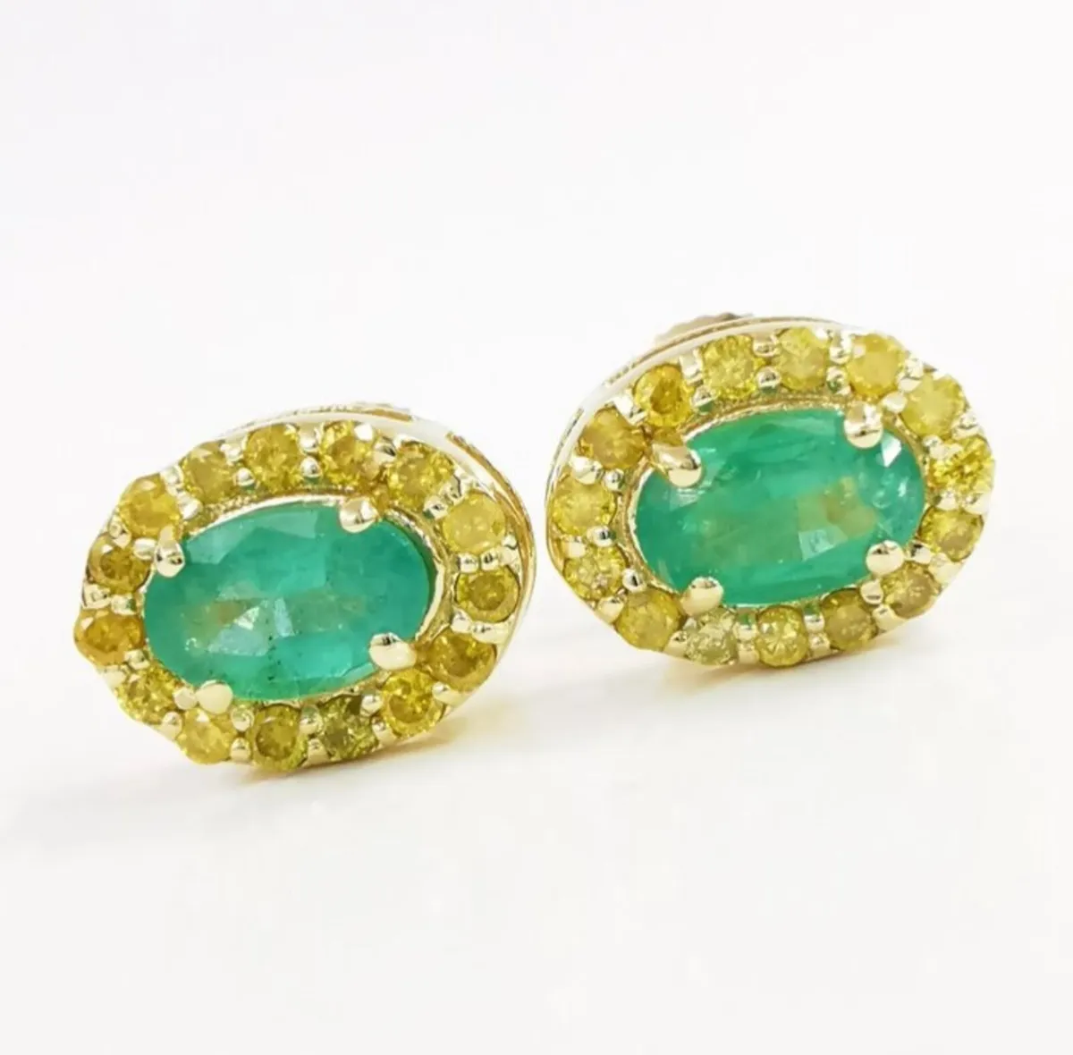 14kt Gold, Emerald and Yellow Diamond Earrings - Image 2