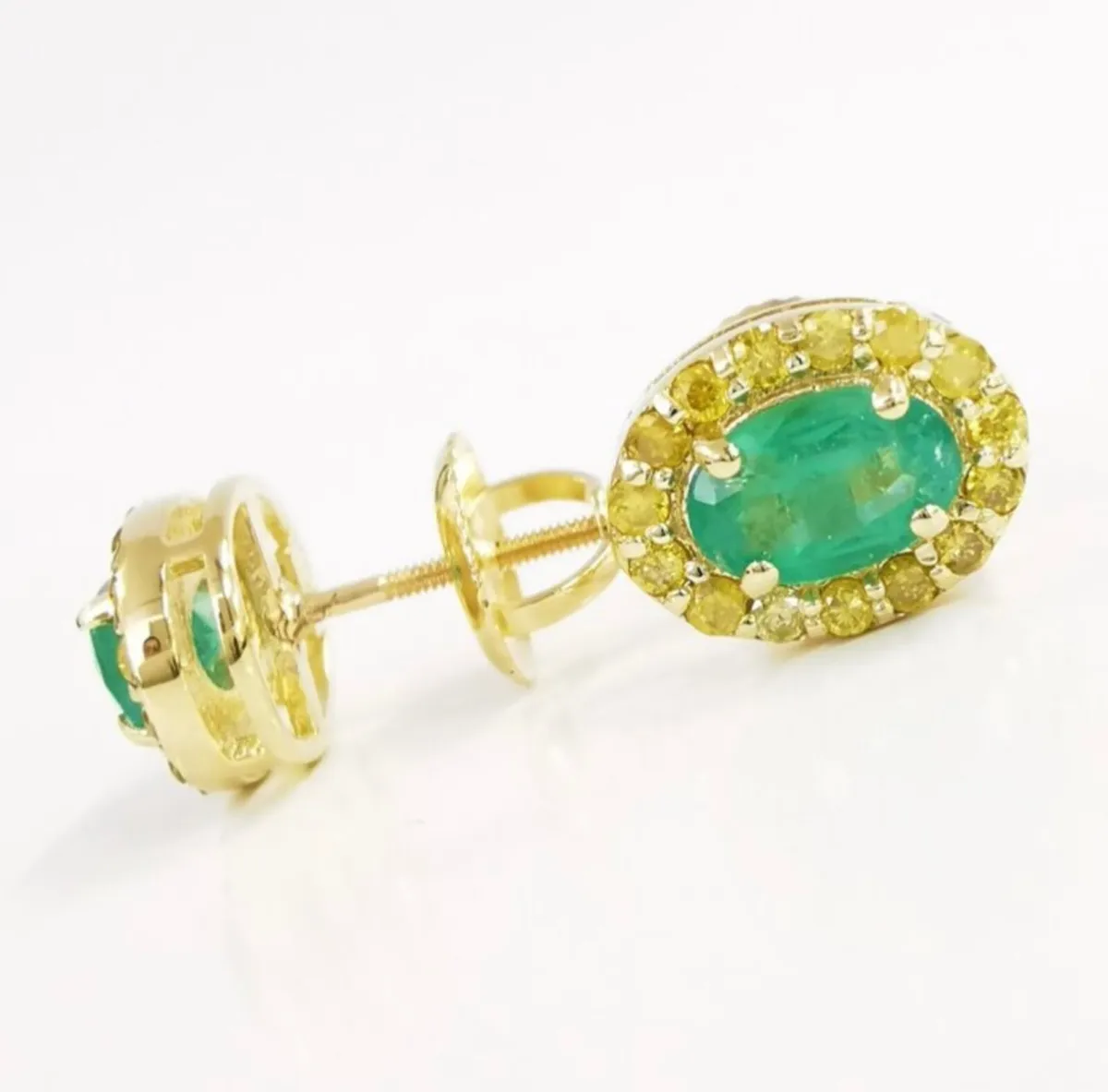 14kt Gold, Emerald and Yellow Diamond Earrings - Image 3