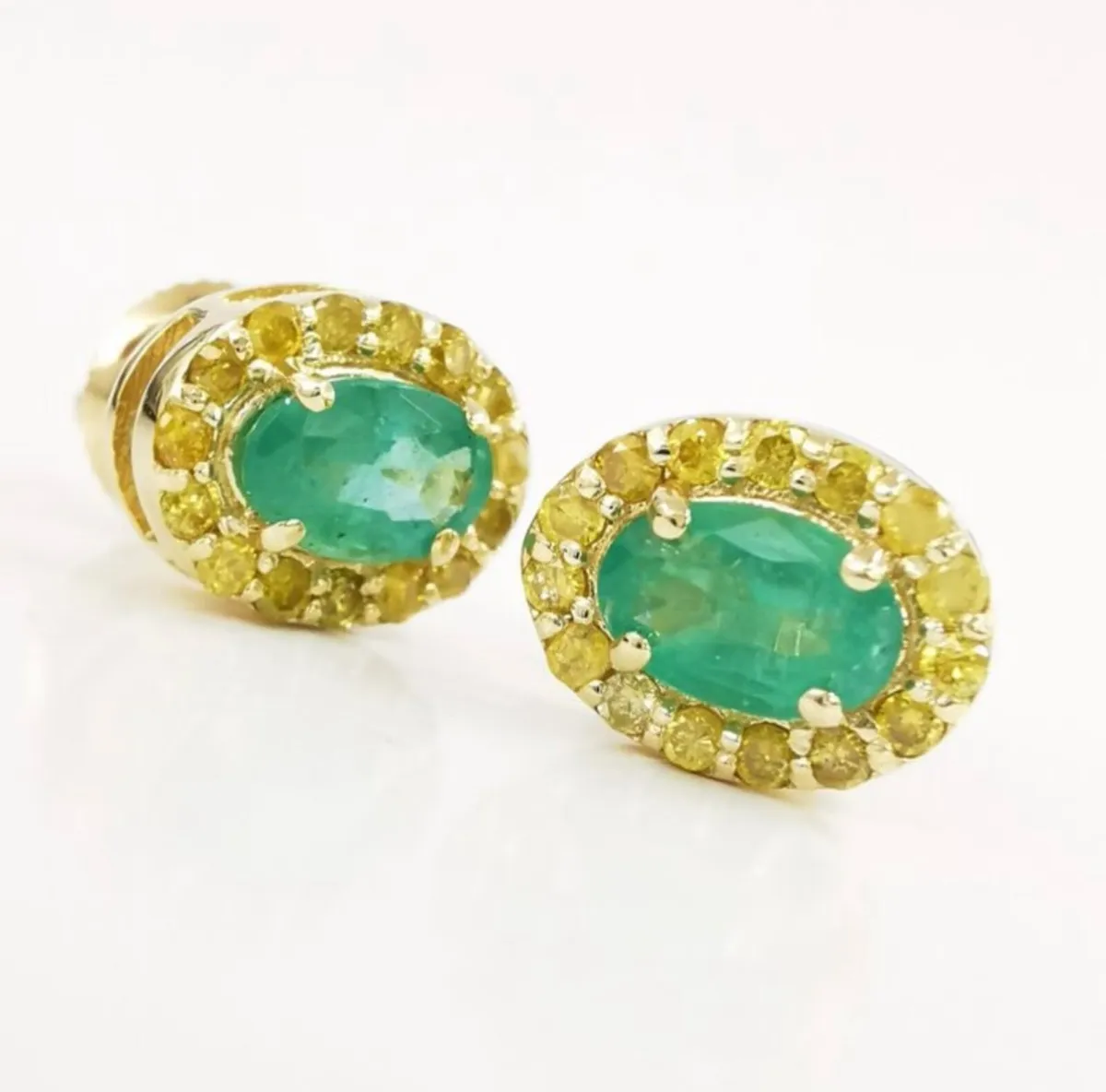 14kt Gold, Emerald and Yellow Diamond Earrings - Image 4