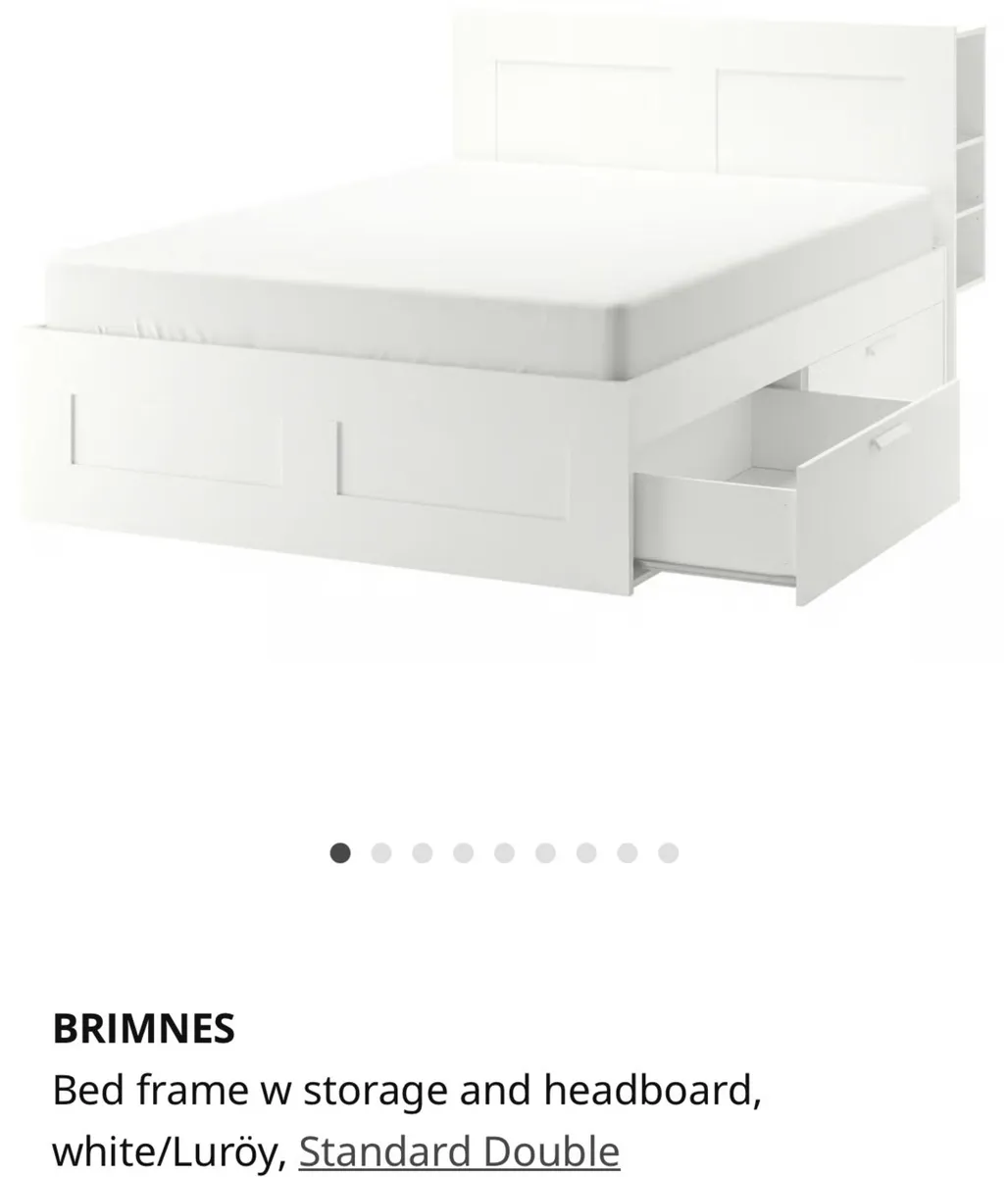 Ikea Brimnes Double Bed White, with storage - Image 1