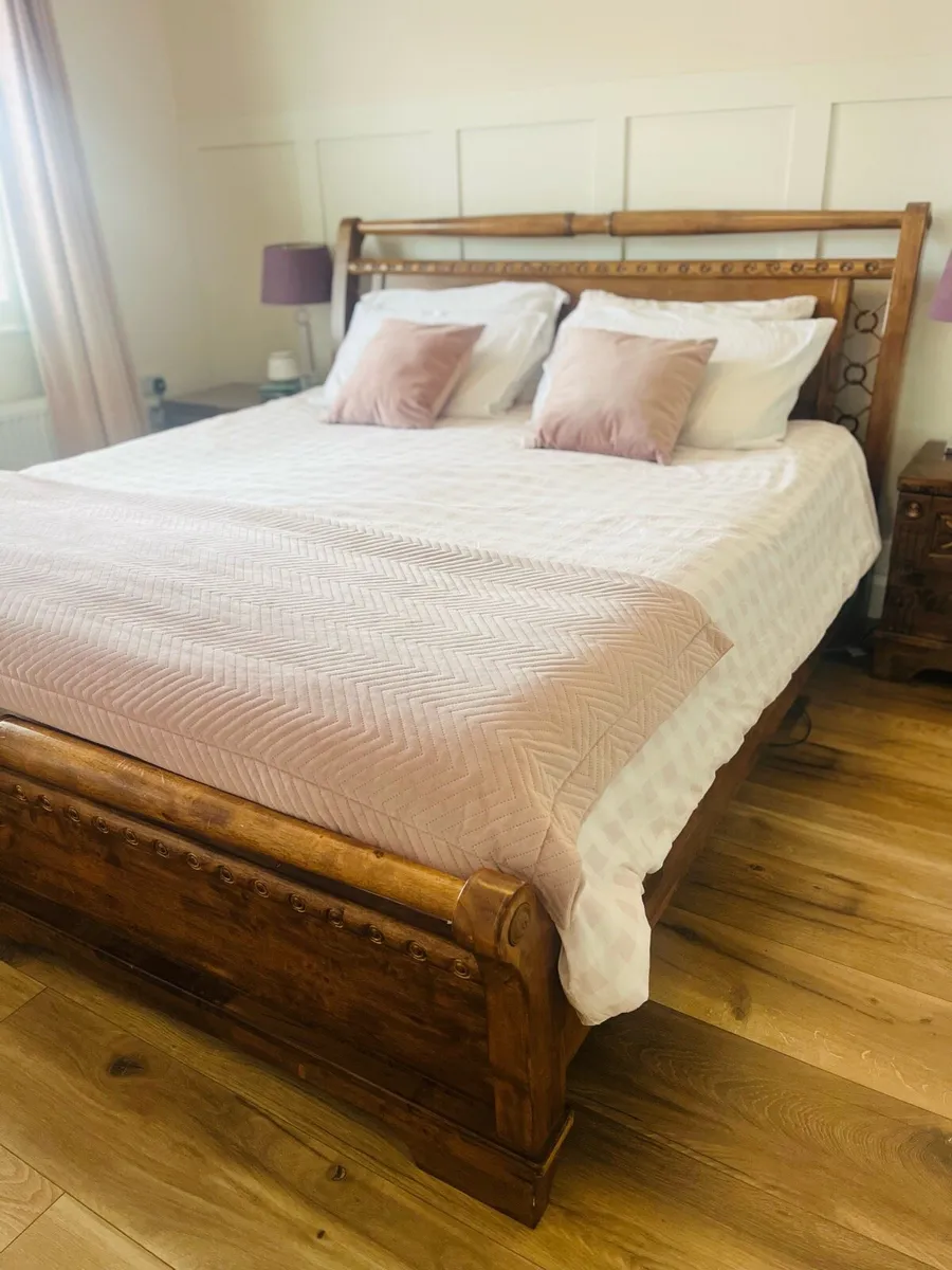 Solid Oak Bed Frame (Superking) and Lockers - Image 1