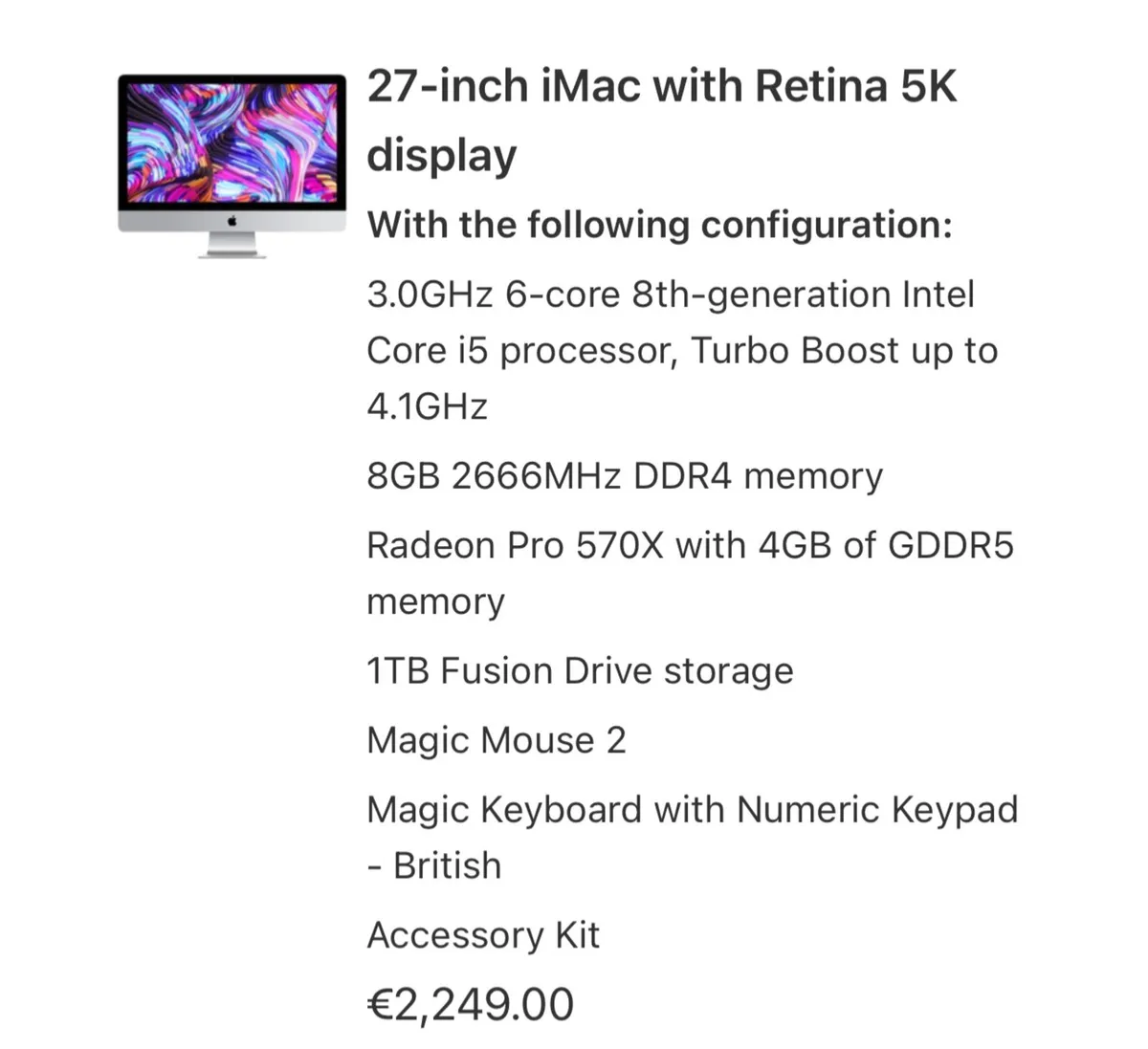 Apple iMac 27inch 5k+Magic Mouse + Keyboard - Image 2