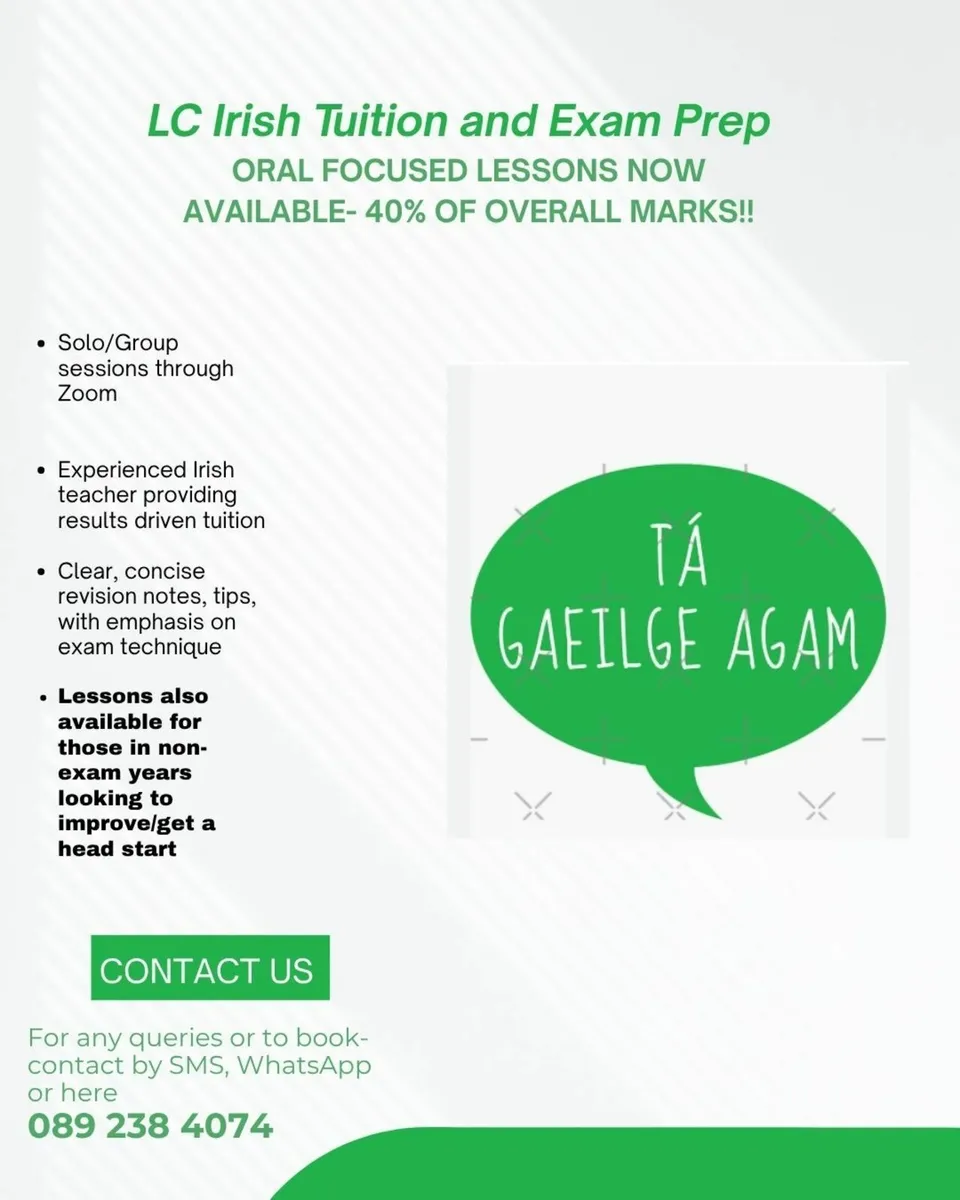 Leaving Cert Irish Lessons, TY-6th Year