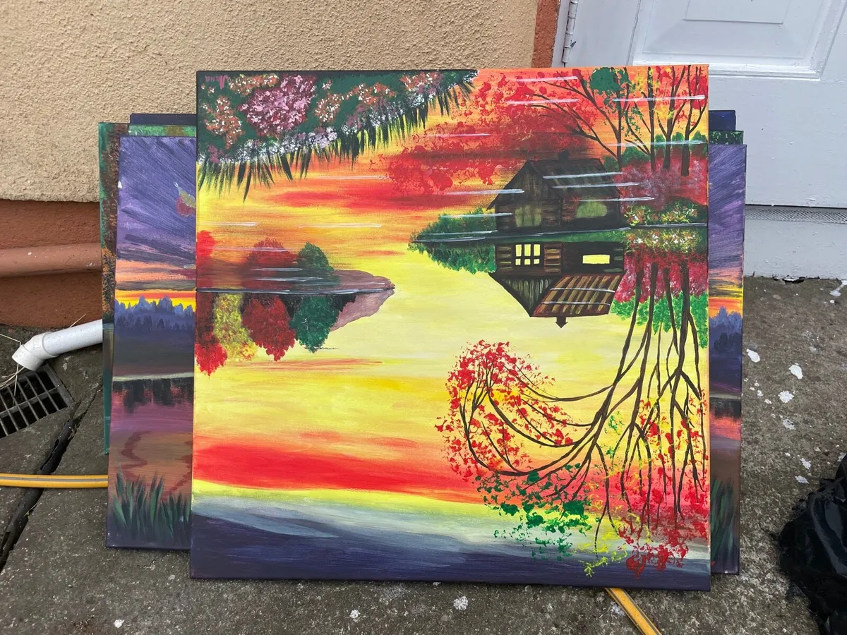 7 canvas hand painted. Paintings - Image 3