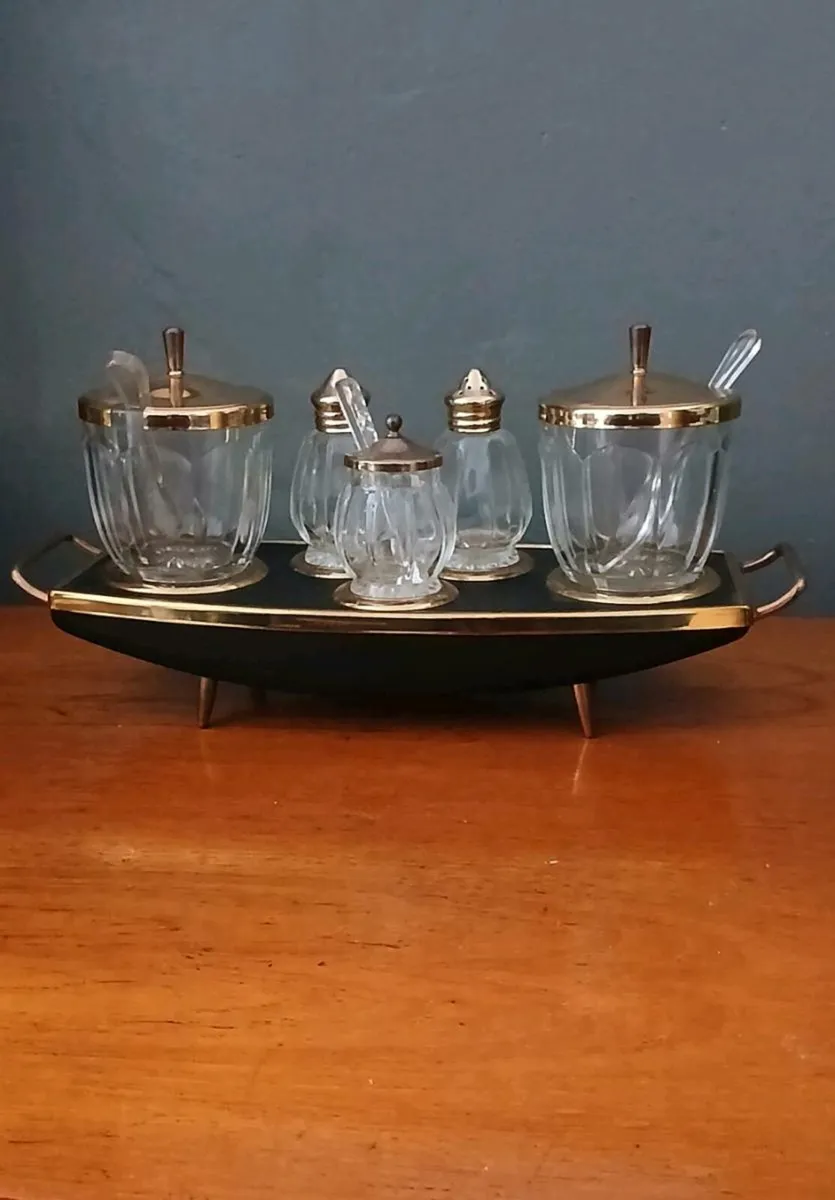 Mid-century Condiment Set On Stand - Image 1