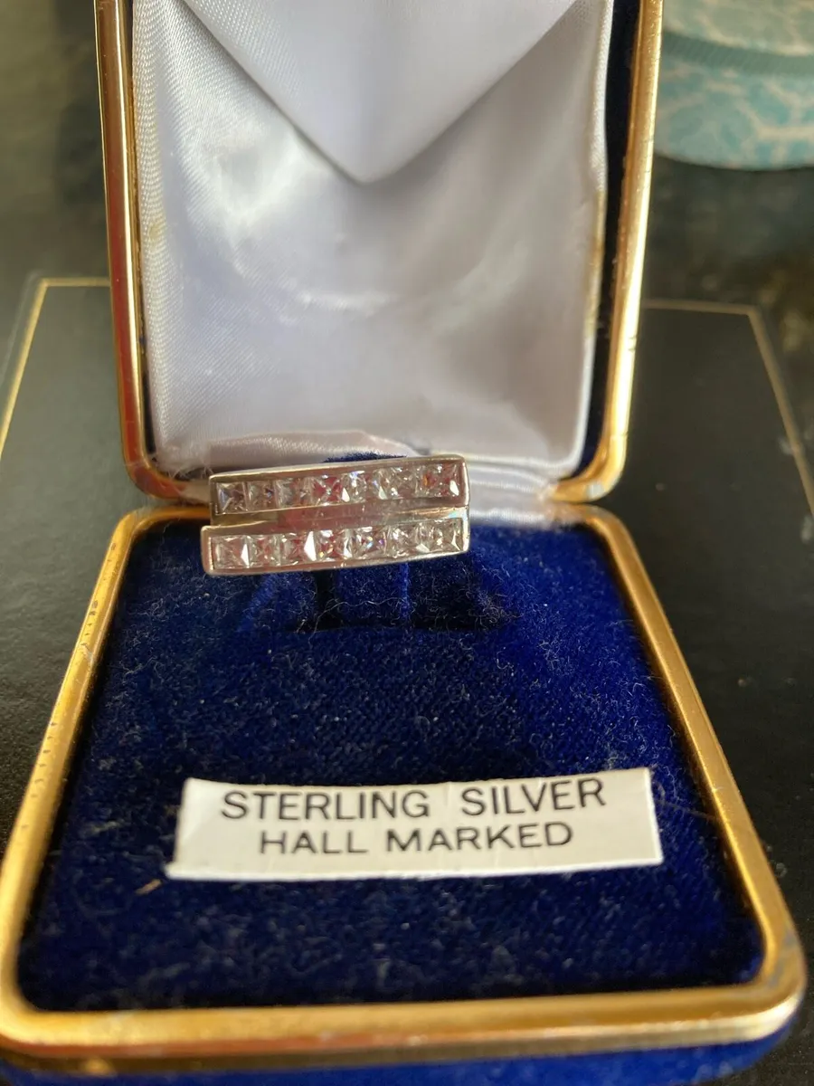 Sterling Silver ring with clear crystals - Image 1