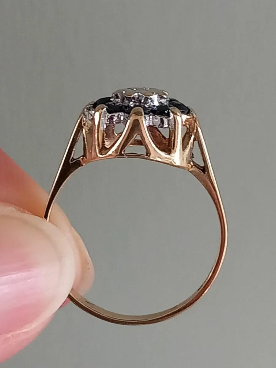 Vintage T.A.D Diamond & Sapphire Gold Ring - Image 4