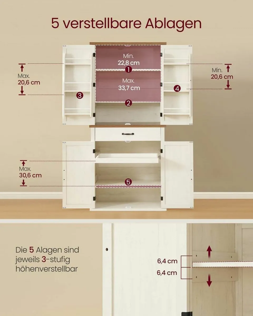 Tall Country Style Kitchen Cabinet Vintage White P - Image 2
