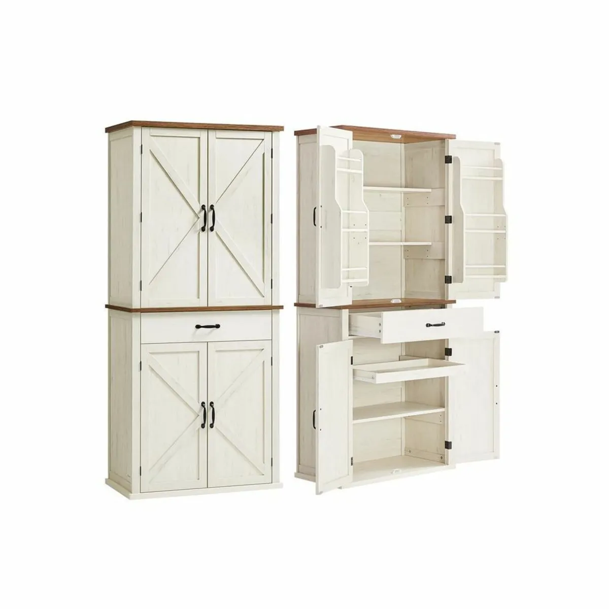 Tall Country Style Kitchen Cabinet Vintage White P - Image 3