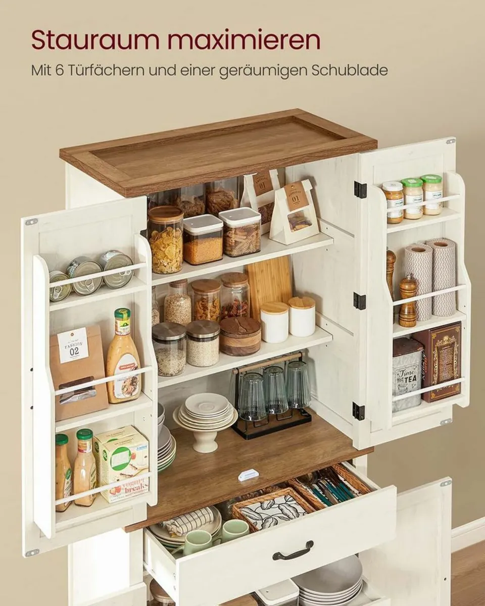 Tall Country Style Kitchen Cabinet Vintage White P - Image 4