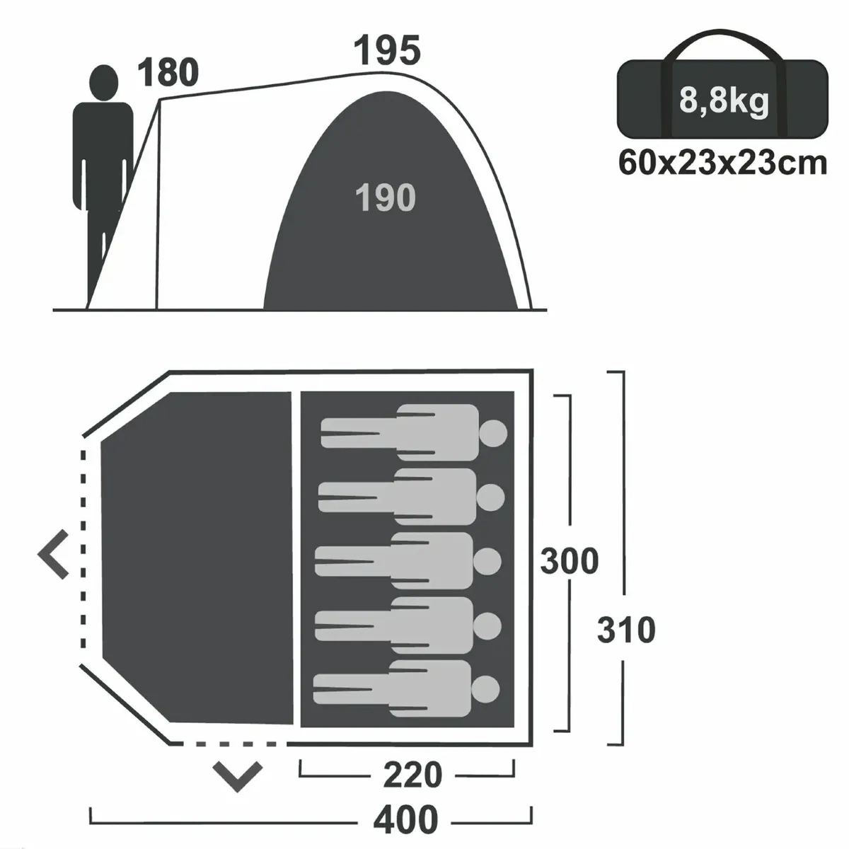 5 Person Dome Tent Living Room Side Entrance Windo - Image 2