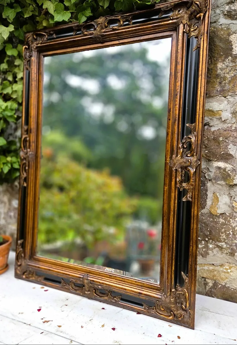 Large French Ebonised & Gilt Mirror - Image 1