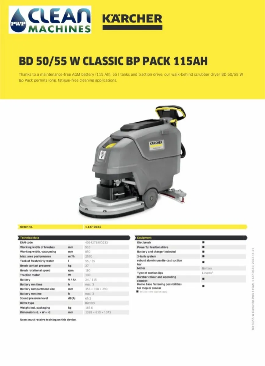 Karcher floor scrubber/dryer - BD50/55 Incl. VAT - Image 4