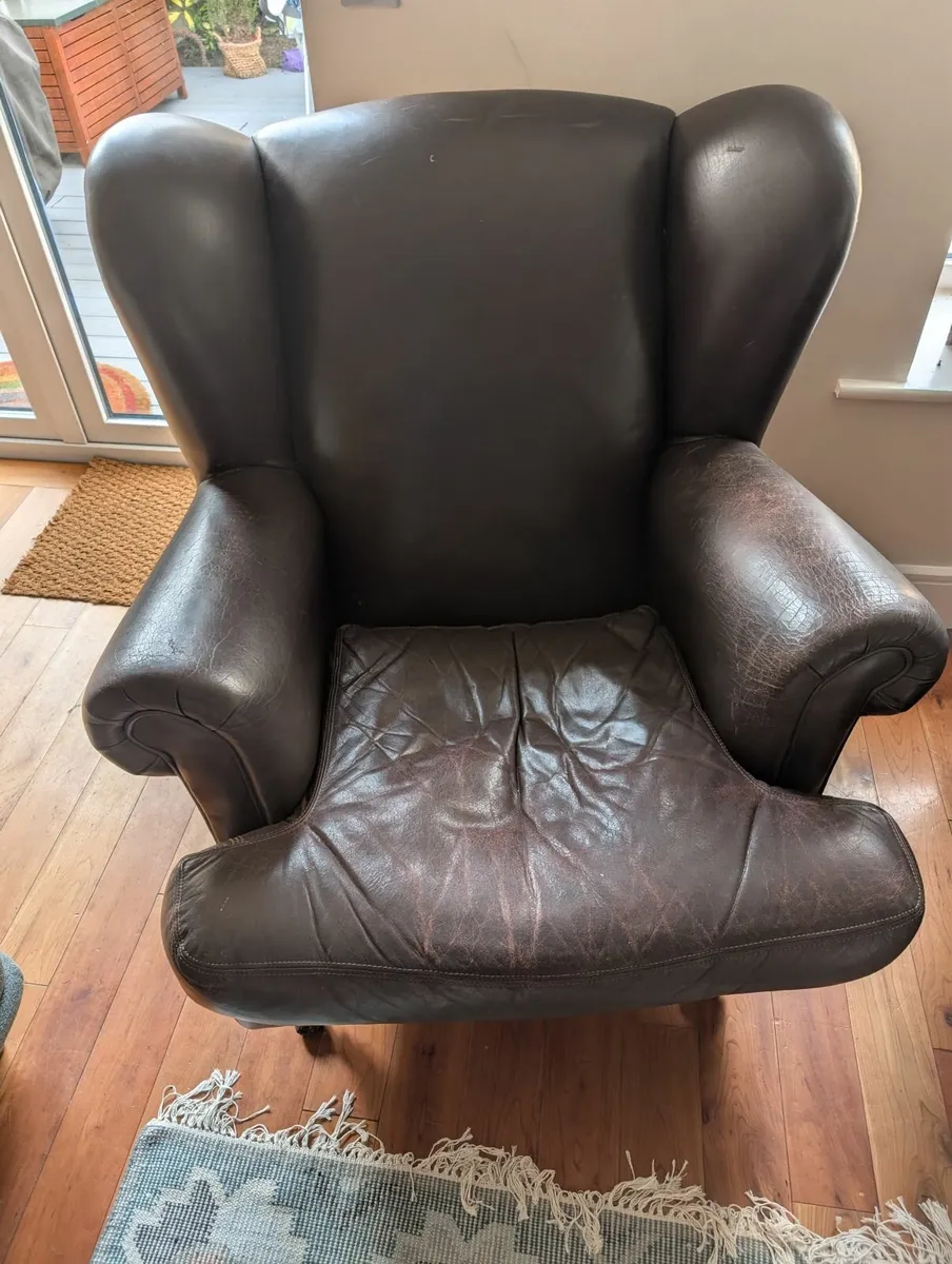 2 Leather Wing-Back Chairs - Image 2