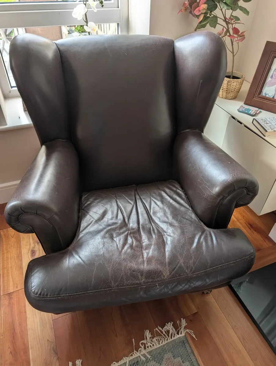 2 Leather Wing-Back Chairs - Image 3