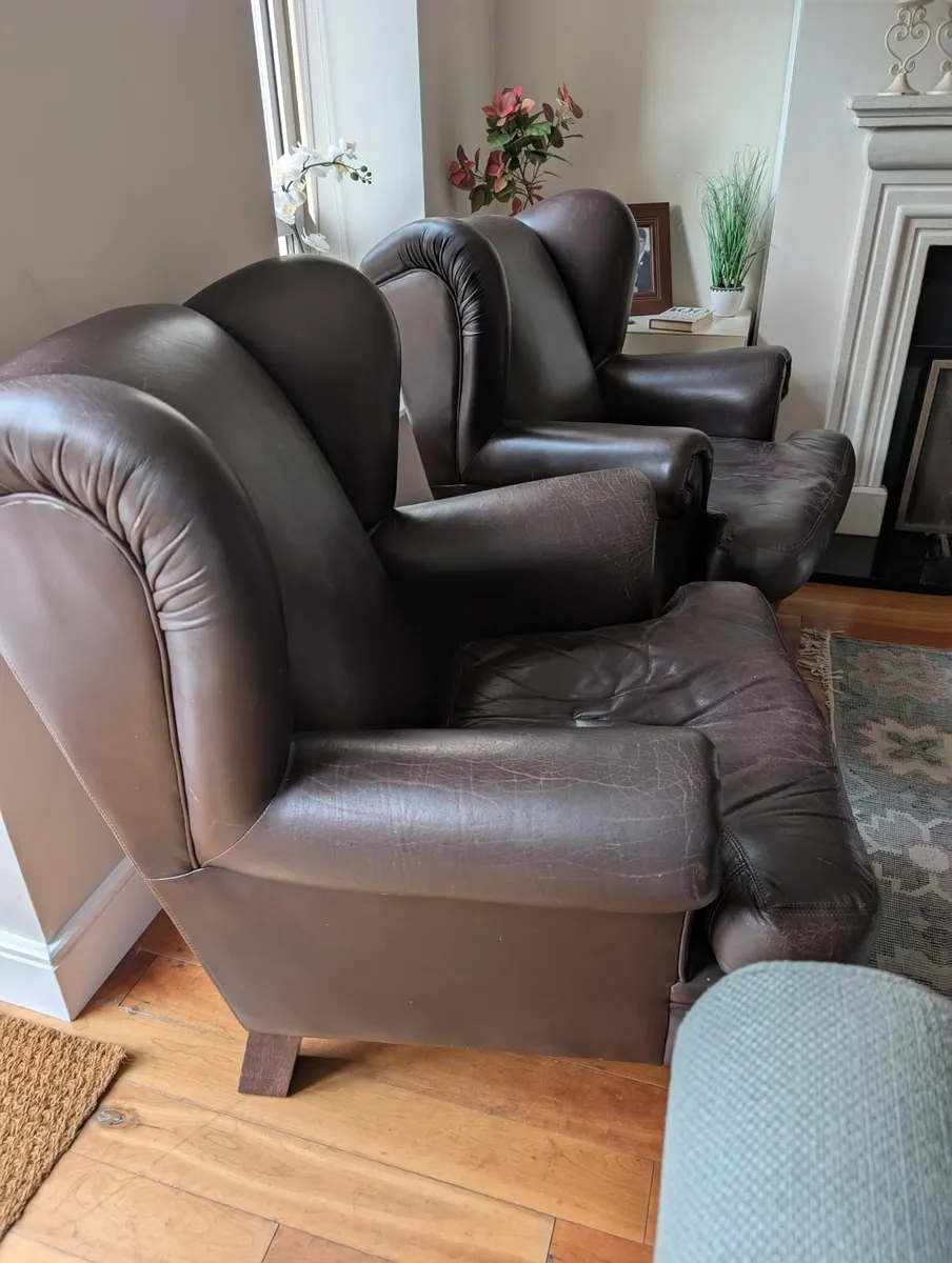 2 Leather Wing-Back Chairs - Image 4